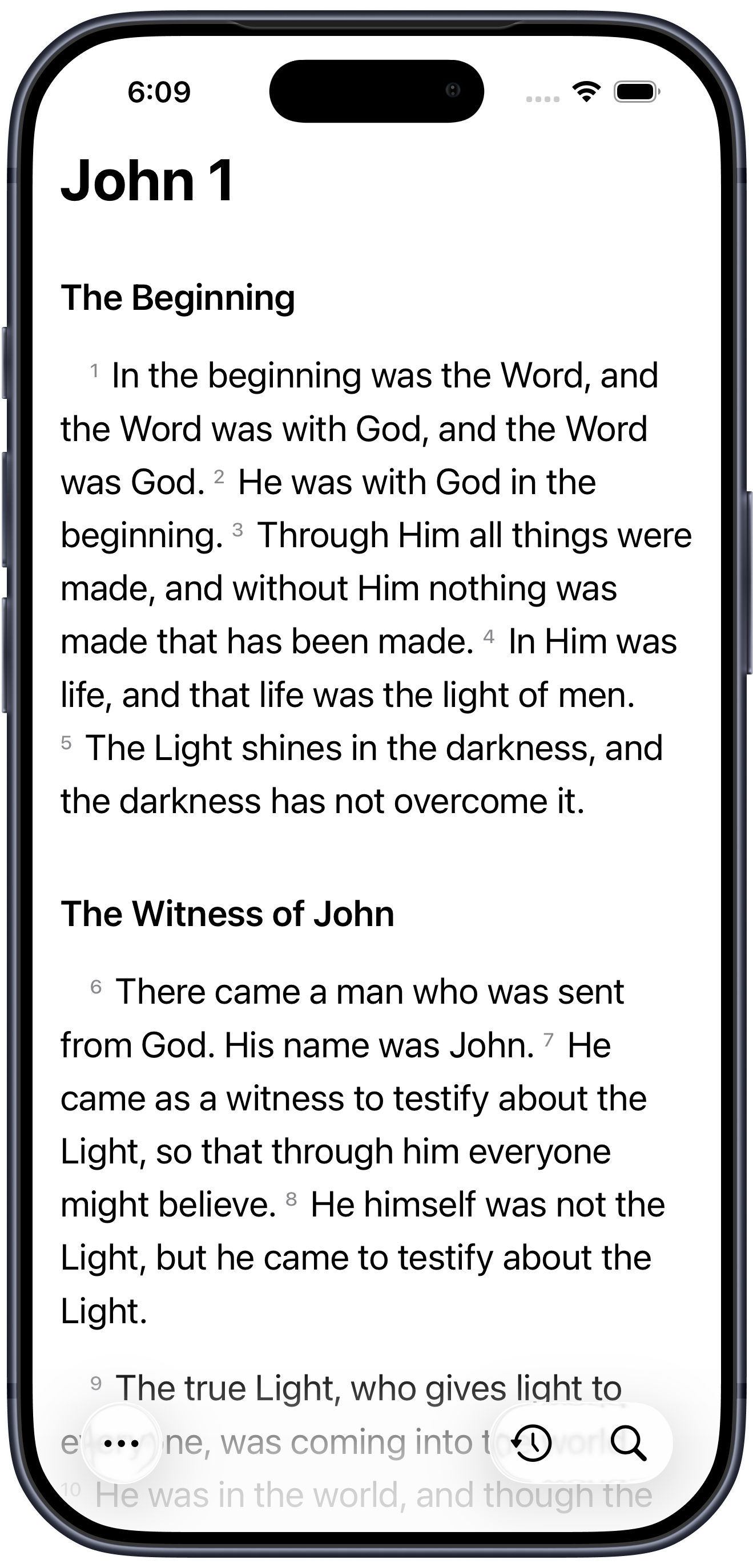 The Simply Scripture app showing John chapter 1 in a clean reading view